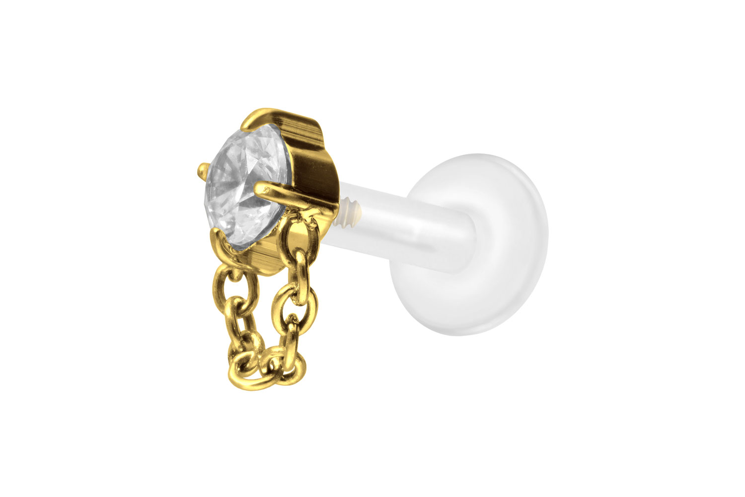 PTFE Labret Piercing mit Innengewinde + Titan-Aufsatz KRISTALL + KETTE